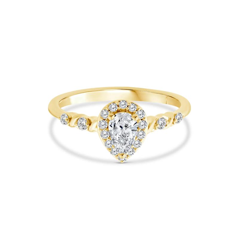 Lab Grown Diamond Pear-Shaped Halo Promise Ring in 10K Yellow Gold &#40;1/2 ct. tw.&#41; – Image 1 of 3
