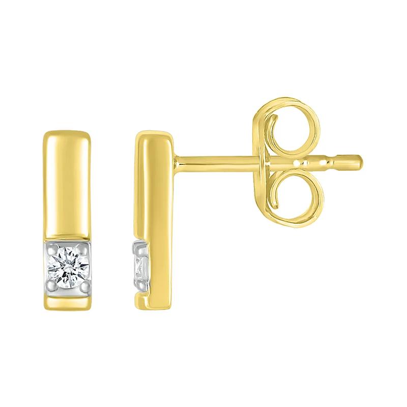 Diamond Accent Bar Stud Earrings in 10K Yellow Gold – Image 3 of 3