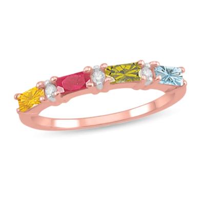 Custom Gemstone Ring with Baguette Stones & Diamond Accents (2-4 Stones)