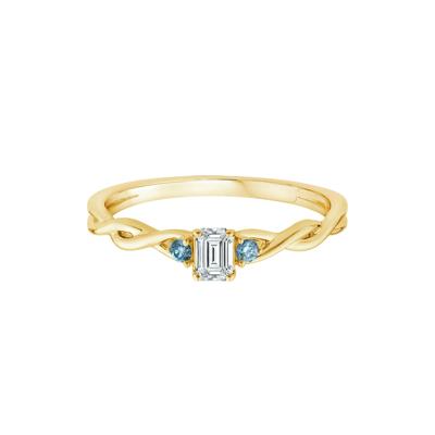 Lab Grown Diamond Emerald-Cut Center & Blue Diamond Promise Ring in 10K Yellow Gold (1/4 ct. tw.)