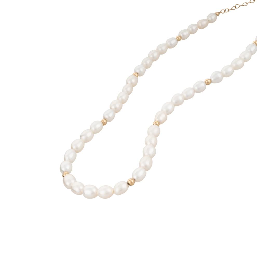 Freshwater Cultured Pearl &amp; Bead Necklace in 10K Yellow Gold, 18" – Image 4 of 4