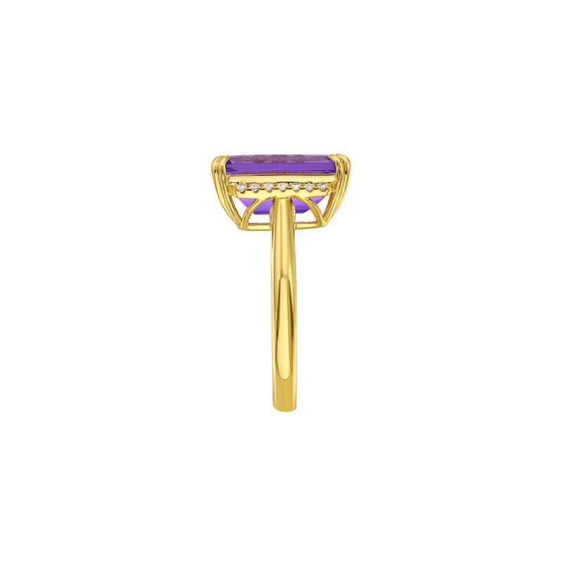 Emerald-Cut Amethyst and Diamond Ring in 10K Yellow Gold &#40;1/10 ct. tw.&#41; – Image 3 of 5