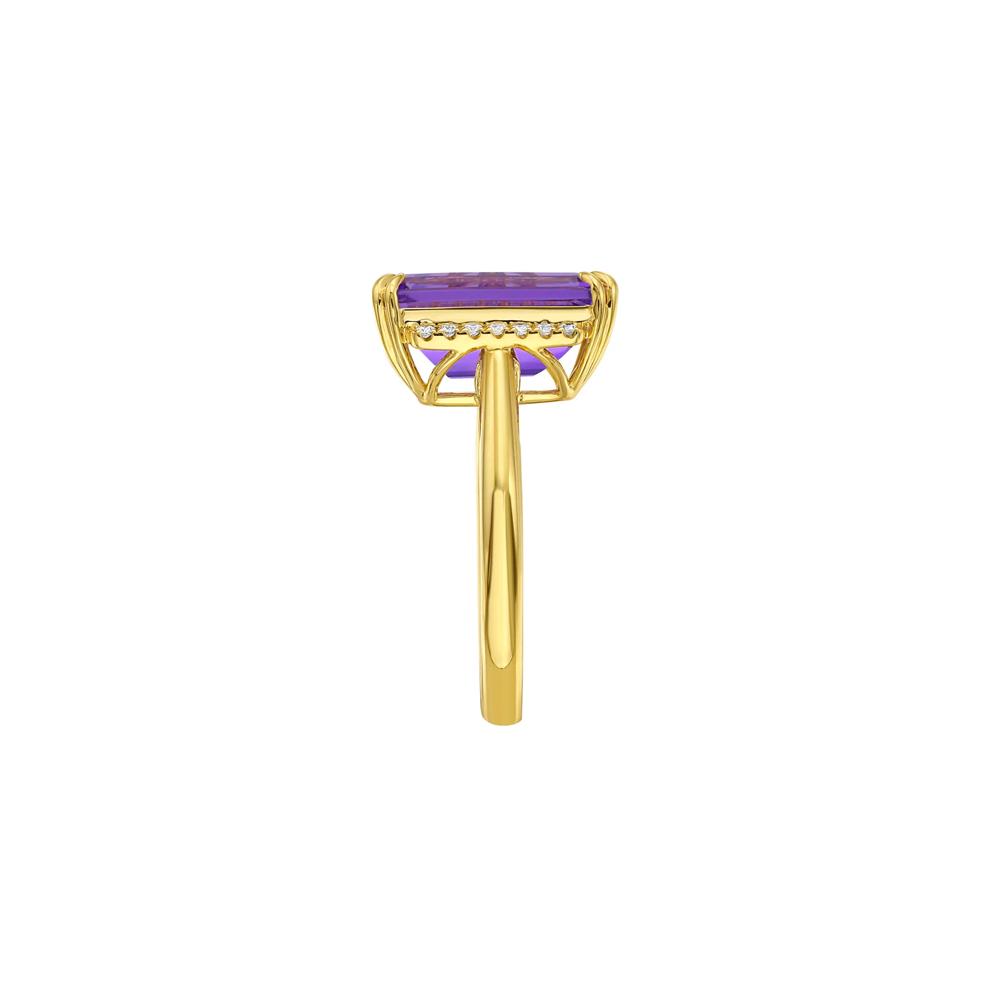 Emerald-Cut Amethyst and Diamond Ring in 10K Yellow Gold (1/10 ct. tw.) – Image 3 of 5