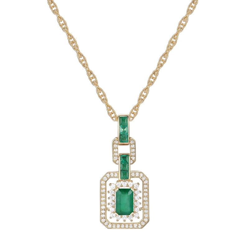 Emerald and Diamond Pendant in 10K Yellow Gold &#40;1/4 ct. tw.&#41;  – Image 1 of 3