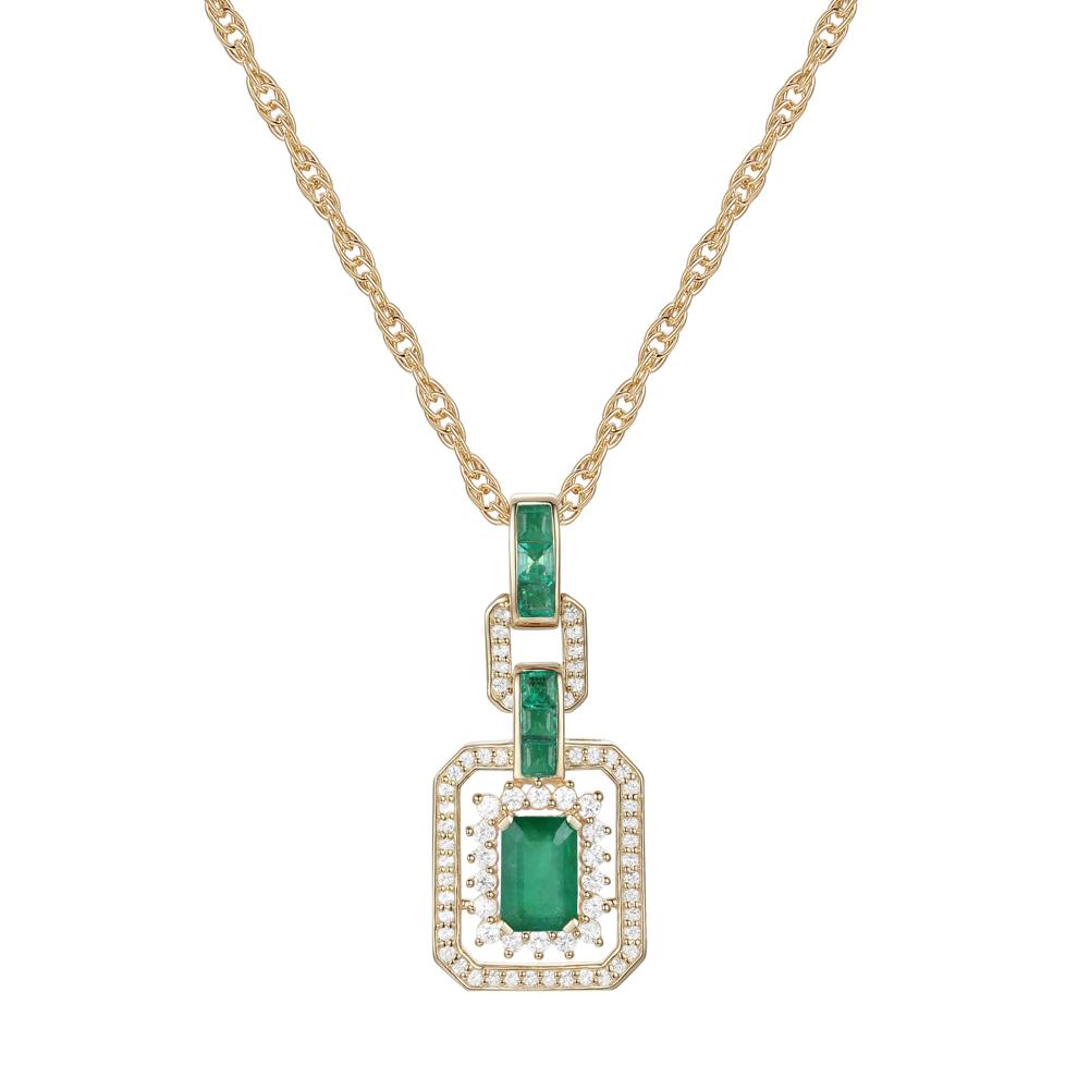Emerald and Diamond Pendant in 10K Yellow Gold (1/4 ct. tw.)  – Image 1 of 3