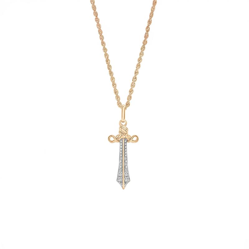Men&#39;s Diamond Sword Pendant Necklace in 10K Yellow Gold &#40;1/4 ct. tw.&#41; – Image 1 of 4