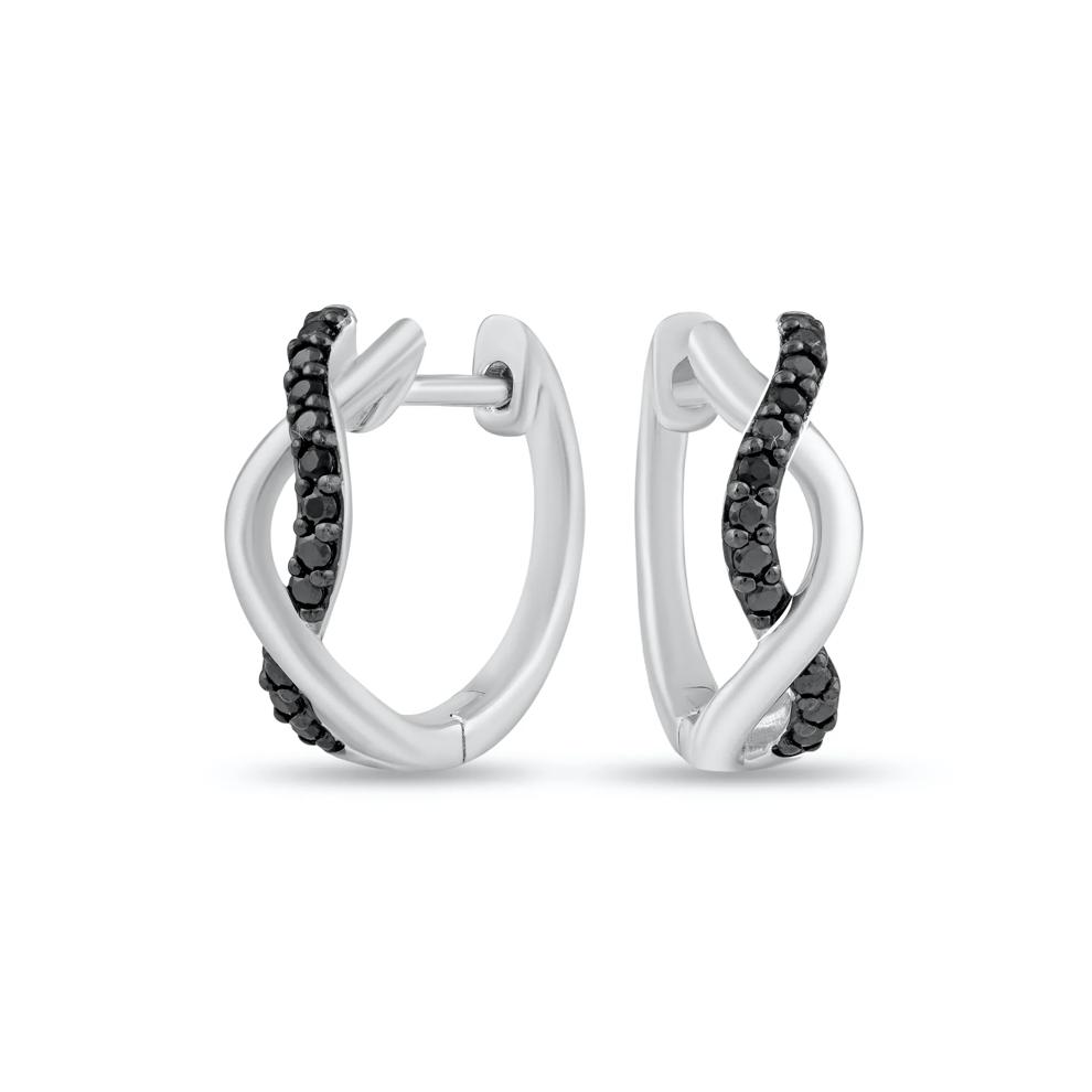 Black Diamond Twist Hoop Earrings in Sterling Silver (1/7 ct. tw.) – Image 1 of 2
