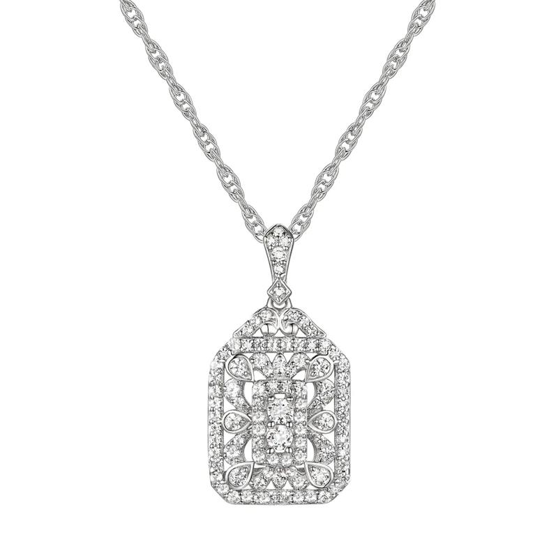Diamond Cluster Drop Pendant in 10K White Gold &#40;1/2 ct. tw.&#41; – Image 1 of 3