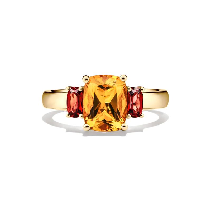 Cushion-Cut Citrine and Garnet Ring in 10K Yellow Gold – Image 1 of 3