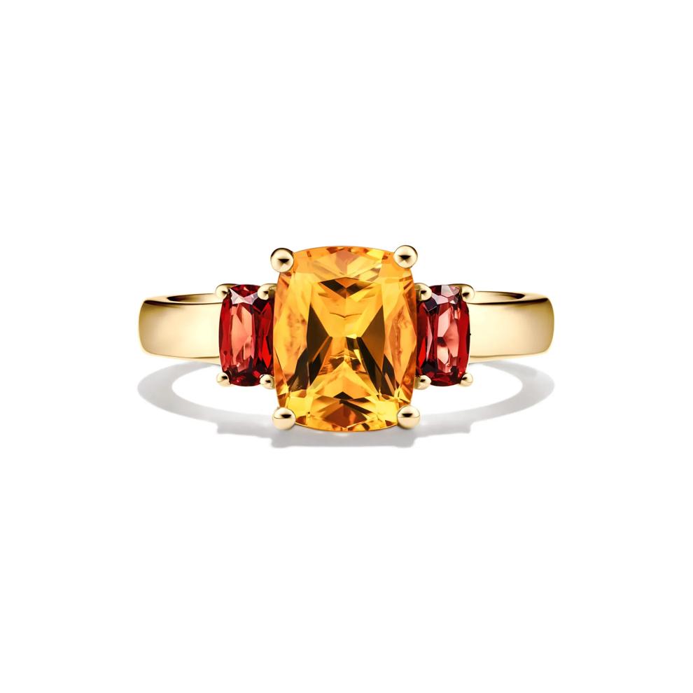 Cushion-Cut Citrine and Garnet Ring in 10K Yellow Gold – Image 1 of 3