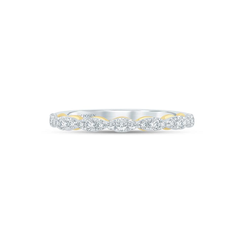 Lab Grown Diamond Scalloped Wedding Band in 14K White &amp; Yellow Gold (1/3 ct. tw.) – Image 1 of 3