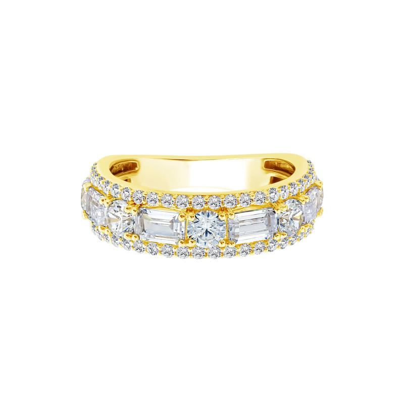 Lab Grown Diamond Multi-Row Emerald-Cut Anniversary Band in 10K Yellow Gold &#40;3 ct. tw.&#41; – Image 1 of 3