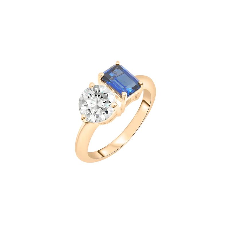 Lab-Created Blue Sapphire and Lab-Created White Sapphire Toi et Moi Two-Stone Ring in Vermeil – Image 5 of 6