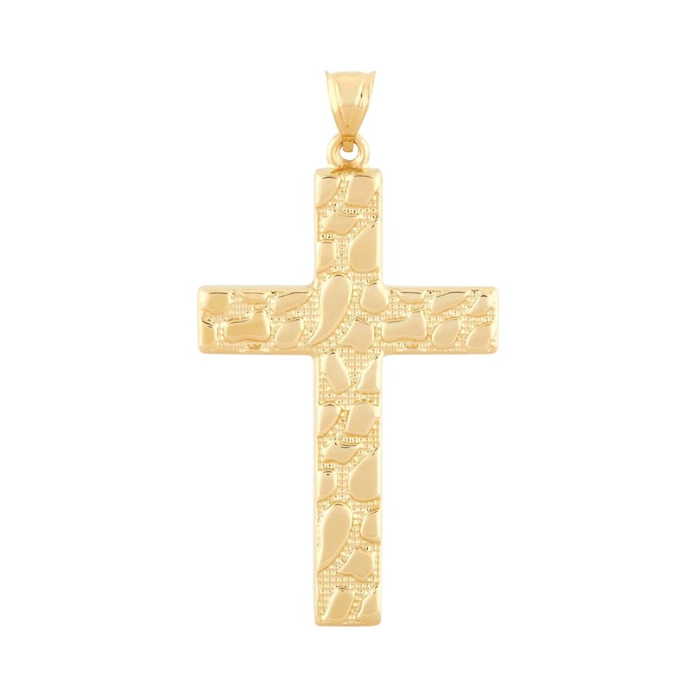Men's Nugget Cross Charm in 14K Yellow Gold – Image 1 of 2