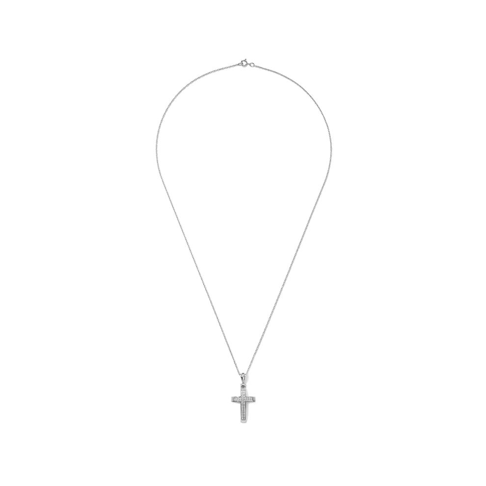 Diamond Cross Pendant Necklace in 14K White Gold, 18" (1/8 ct. tw.) – Image 2 of 2