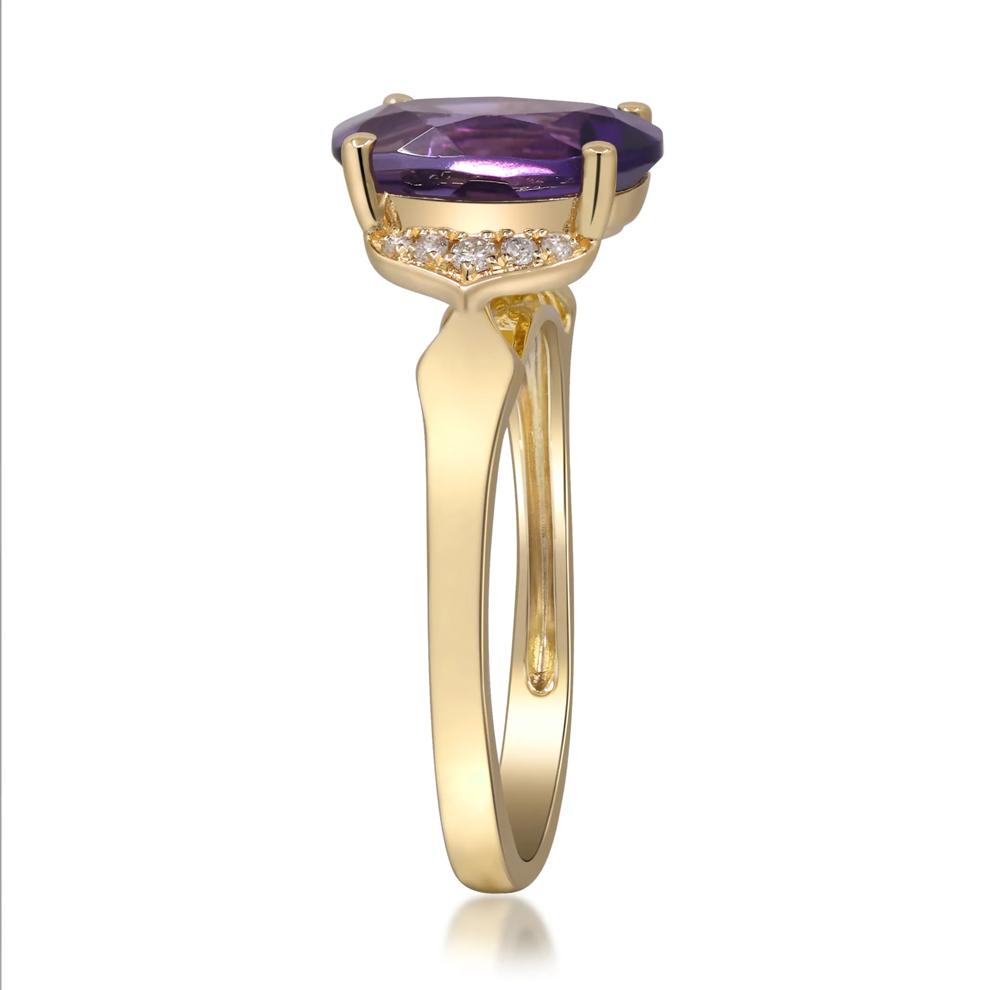 Oval Amethyst &amp; Diamond Accent Ring in 10K Yellow Gold – Image 3 of 5