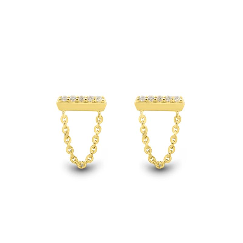 Lab Grown Diamond Bar and Chain Earrings in Vermeil &#40;1/10 ct. tw.&#41; – Image 1 of 2