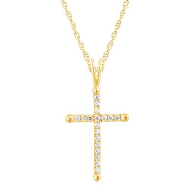 Diamond Tipped Cross Pendant in 10K Yellow Gold (1/8 ct. tw.)