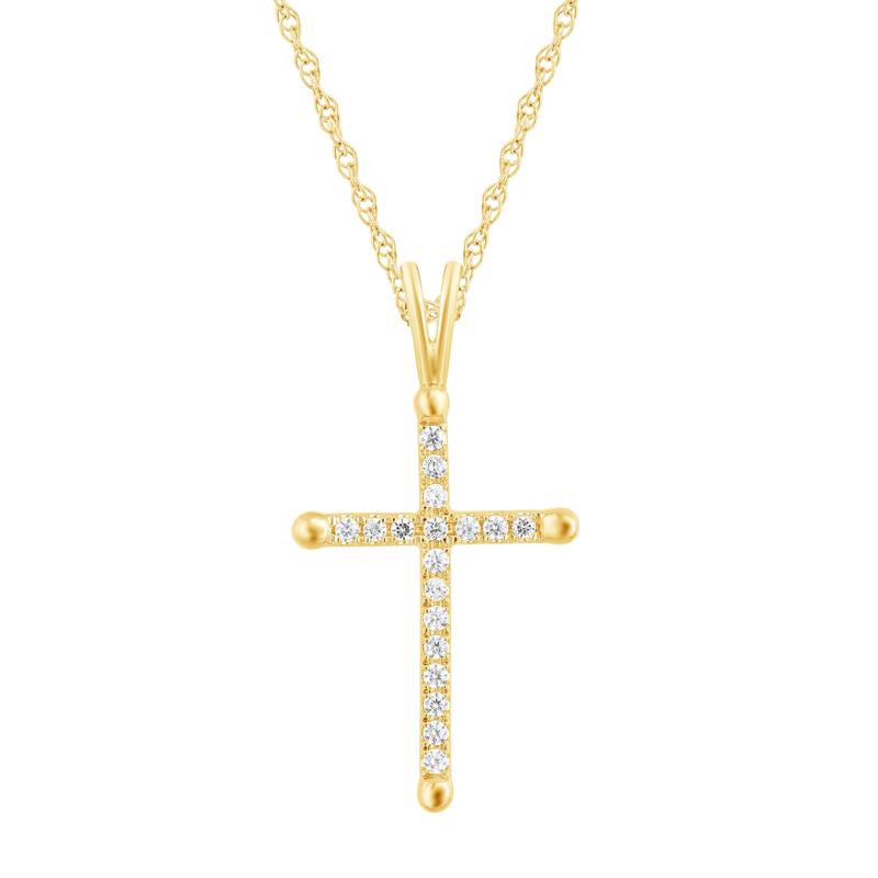 Diamond Tipped Cross Pendant in 10K Yellow Gold &#40;1/8 ct. tw.&#41; – Image 1 of 3