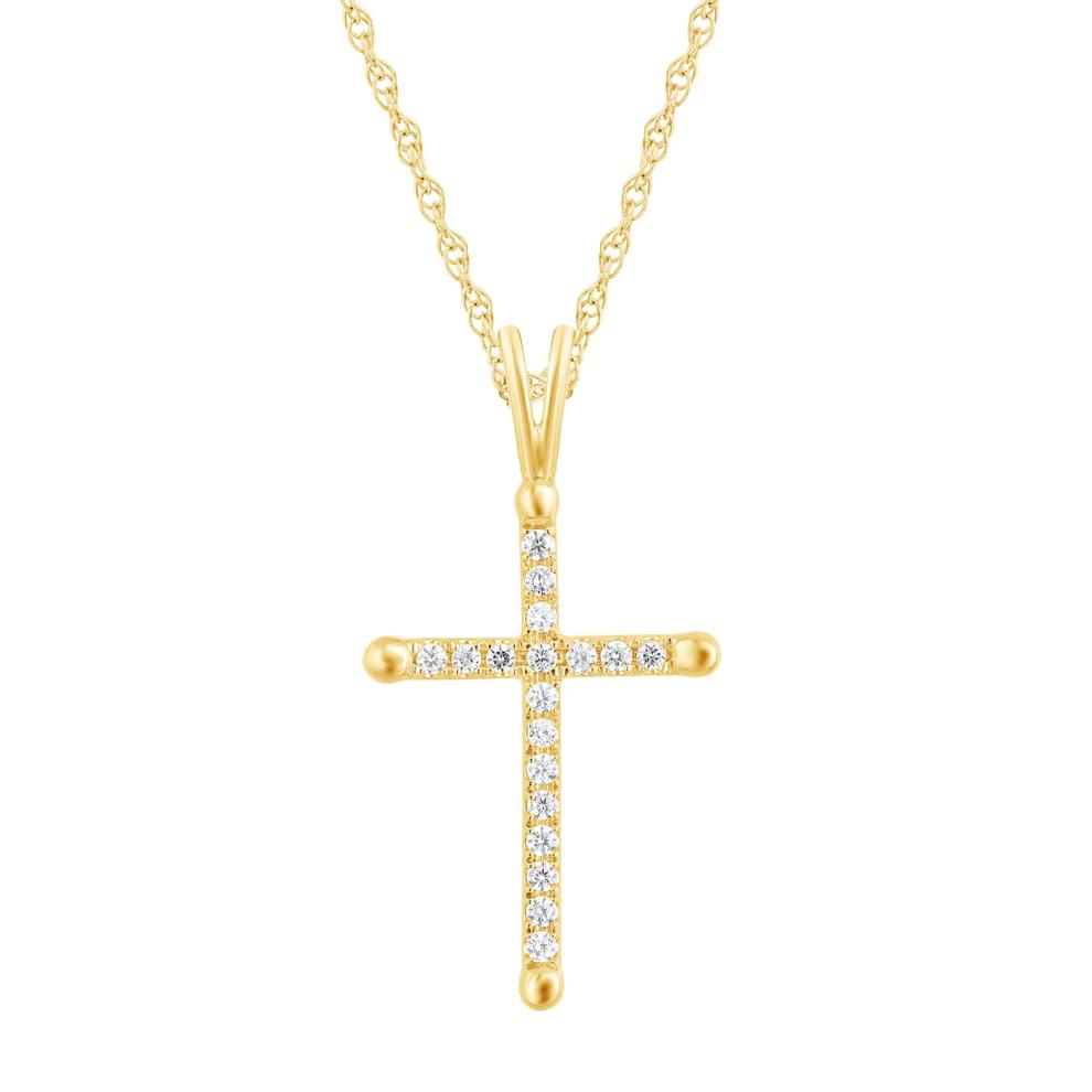 Diamond Tipped Cross Pendant in 10K Yellow Gold (1/8 ct. tw.) – Image 1 of 3