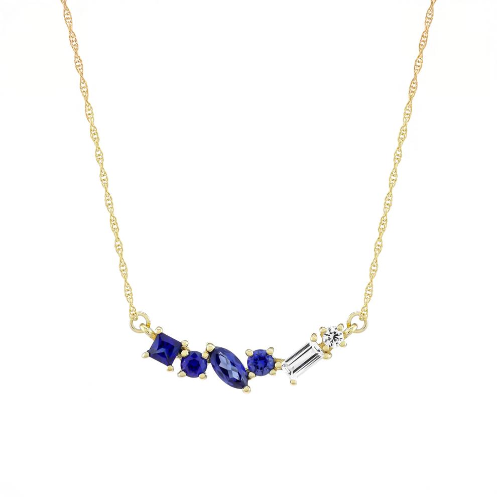 Lab-Created Blue and White Sapphire Necklace in 10K Yellow Gold – Image 1 of 3