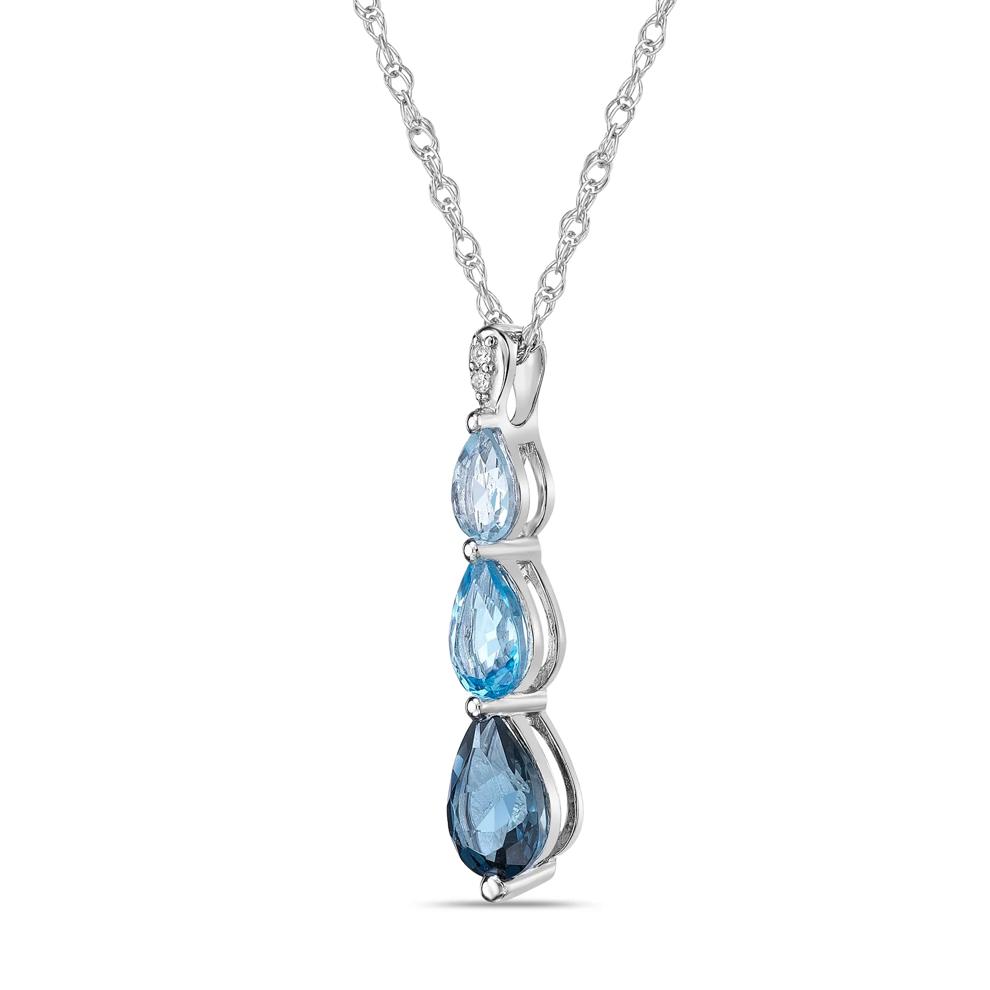 Three-Stone Blue Topaz and Diamond Accent Pendant in Sterling Silver – Image 2 of 3