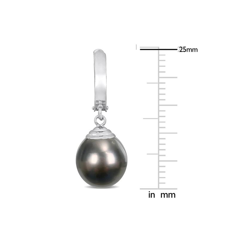 Black Tahitian Pearl Drop Earrings in 14K White Gold – Image 2 of 4