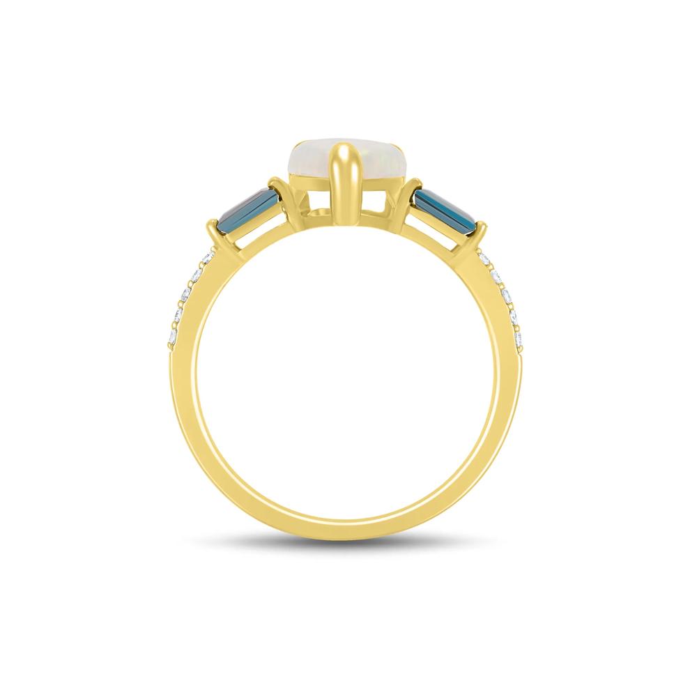 Pear-Shaped Lab-Created Opal, London Blue Topaz &amp; Diamond Accent Ring in 10K Yellow Gold – Image 2 of 3