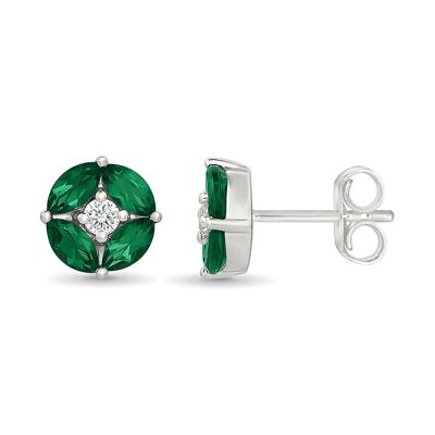 Lab-Created Emerald & Lab-Created White Sapphire Stud Earrings in Sterling Silver