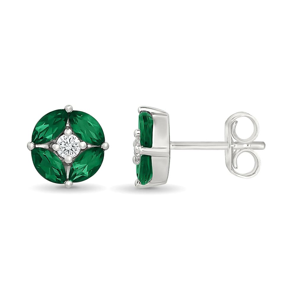 Lab-Created Emerald &amp; Lab-Created White Sapphire Stud Earrings in Sterling Silver – Image 1 of 2