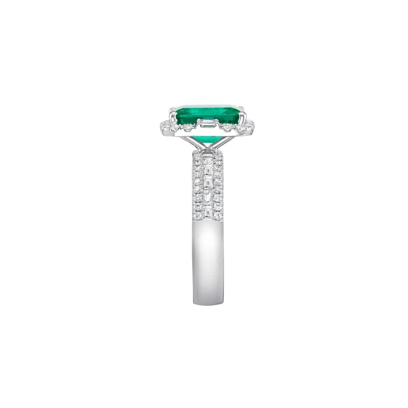 Emerald &amp; Diamond Halo Ring in 14K White Gold &#40;5/8 ct. tw.&#41; – Image 3 of 3