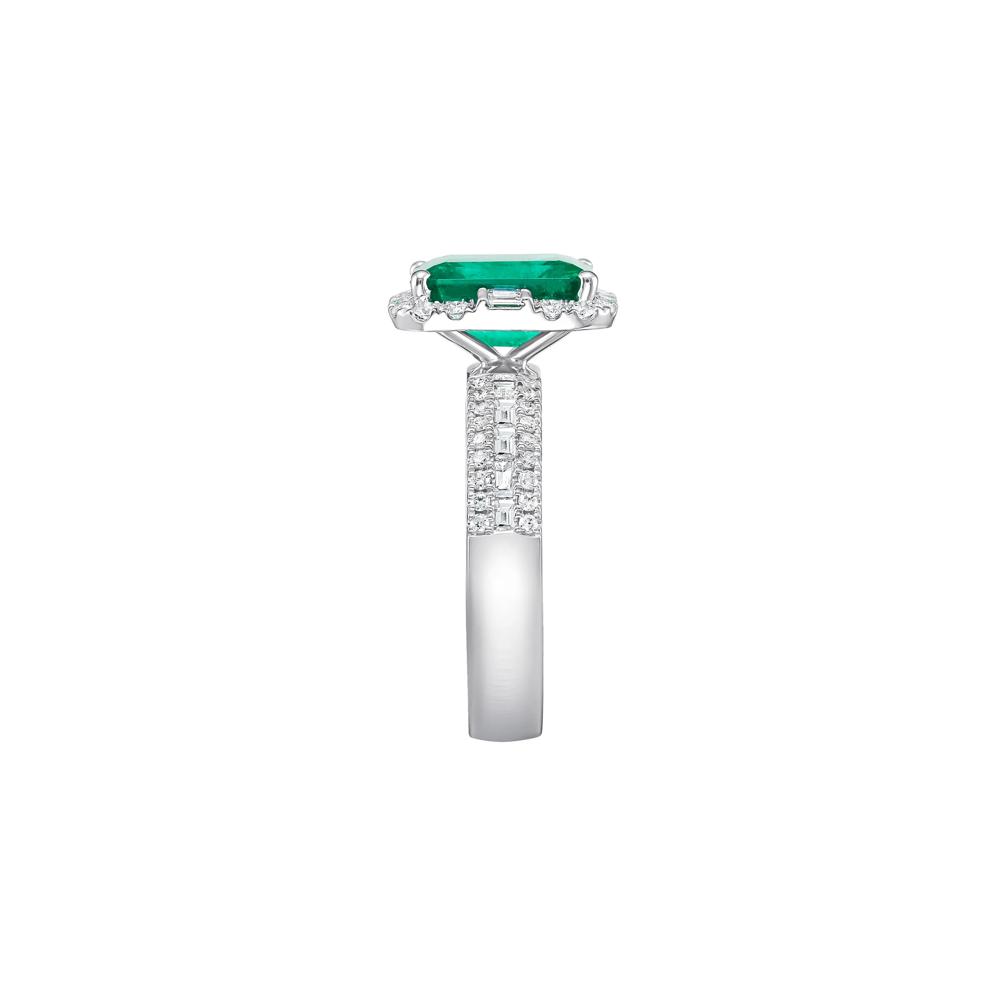 Emerald &amp; Diamond Halo Ring in 14K White Gold (5/8 ct. tw.) – Image 3 of 3