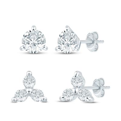 Lab Grown Diamond Three-Stone & Solitaire Stud Earrings Box Set in 10K White Gold (1/3 ct. tw.)