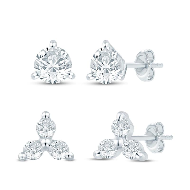 Lab Grown Diamond Three-Stone &amp; Solitaire Stud Earrings Box Set in 10K White Gold (1/3 ct. tw.) – Image 1 of 3