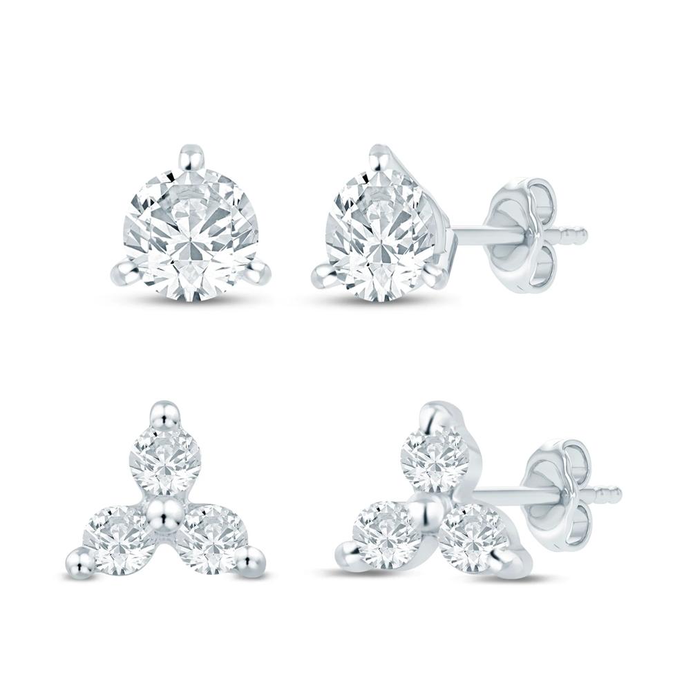 Lab Grown Diamond Three-Stone &amp; Solitaire Stud Earrings Boxed Set in 10K White Gold (1/3 ct. tw.) – Image 1 of 3