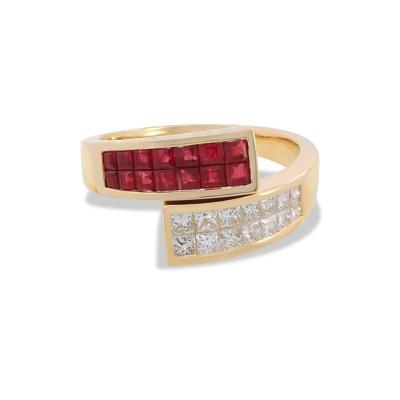 Ruby & Diamond Bypass Thick-Band Ring in 14K Yellow Gold (1/2 ct. tw.)