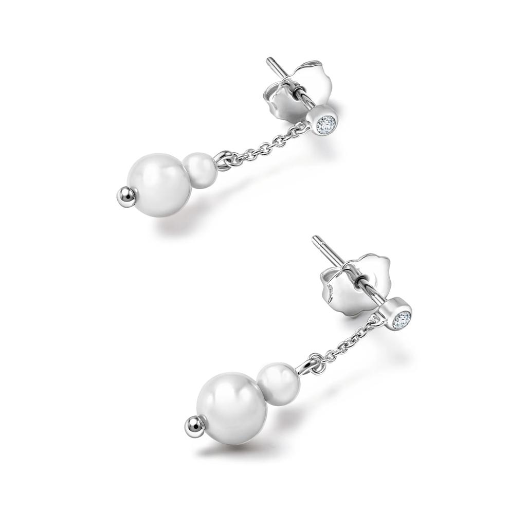 Freshwater Cultured Pearl &amp; White Topaz Dangle Drop Earrings in Sterling Silver – Image 2 of 2