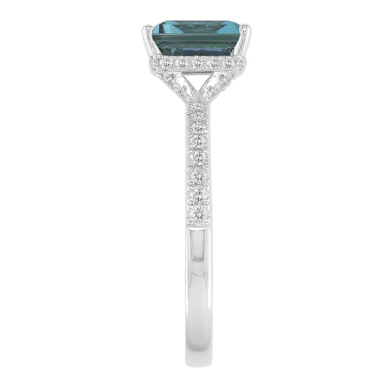 Emerald-Cut London Blue Topaz Ring with Diamond Side Stones in 14K White Gold (1/3 ct. tw.) – Image 3 of 3