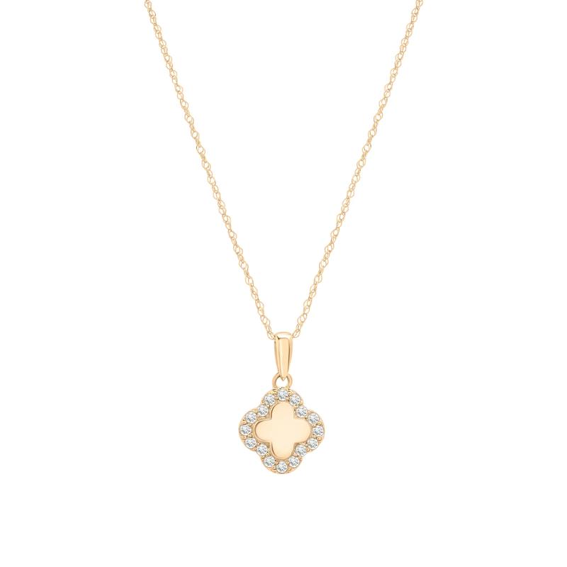 Diamond Quatrefoil Pendant in 10K Yellow Gold &#40;1/7 ct. tw.&#41; – Image 1 of 4