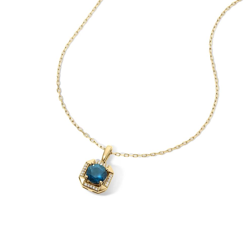 Montana Blue Sapphire &amp; Diamond Accent Halo Pendant Necklace in 10K Yellow Gold – Image 4 of 4