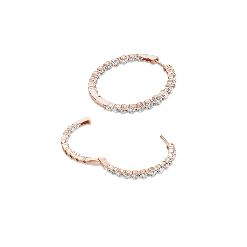 Lab Grown Diamond Shared-Prong Hoop Earrings in 10K Rose Gold (3 ct. tw.) – Image 2 of 3