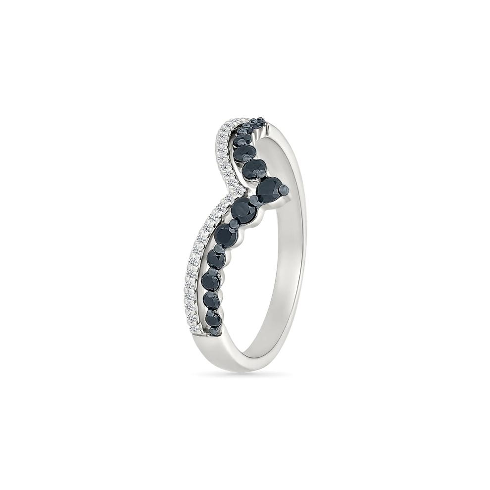 Black and White Diamond Chevron Double-Row Ring in Sterling Silver – Image 5 of 5
