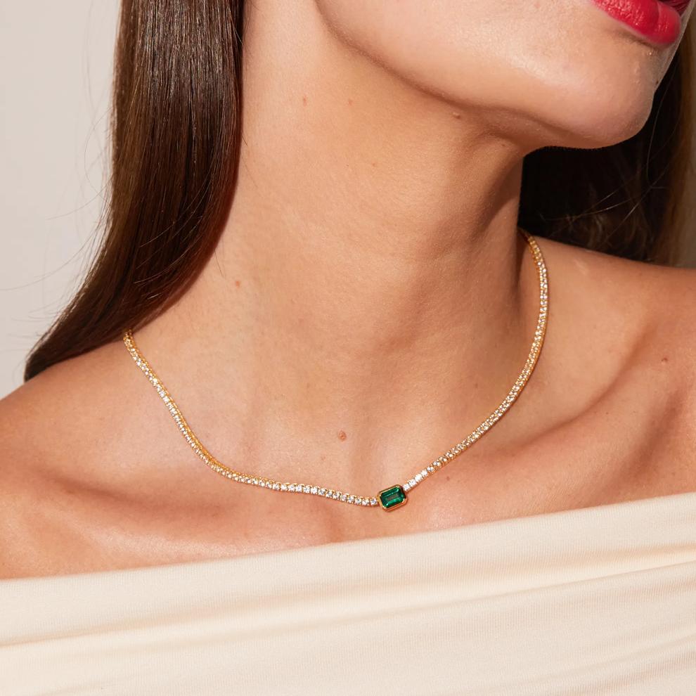 Lab-Created Emerald and Lab-Created White Sapphire Necklace in Vermeil – Image 5 of 7