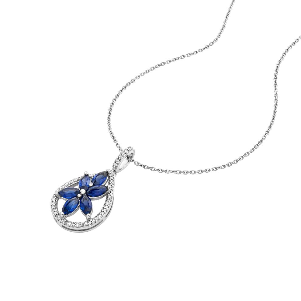 Lab-Created Blue Sapphire Flower Pendant Necklace in Sterling Silver (1/10 ct. tw.) – Image 4 of 4