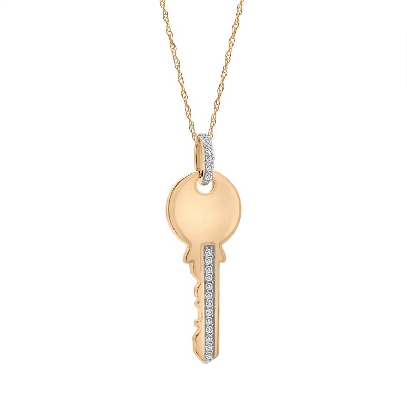 Diamond Key Pendant in 10K Yellow Gold &#40;1/10 ct. tw.&#41; – Image 2 of 4