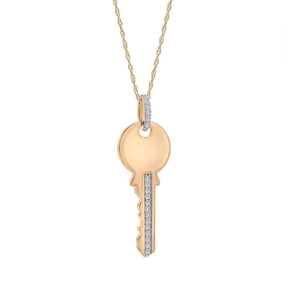 Diamond Key Pendant in 10K Yellow Gold (1/10 ct. tw.) – Image 2 of 4