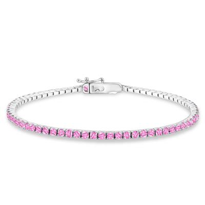 Lab-Created Pink Sapphire Stack Bracelet in Sterling Silver, 7"