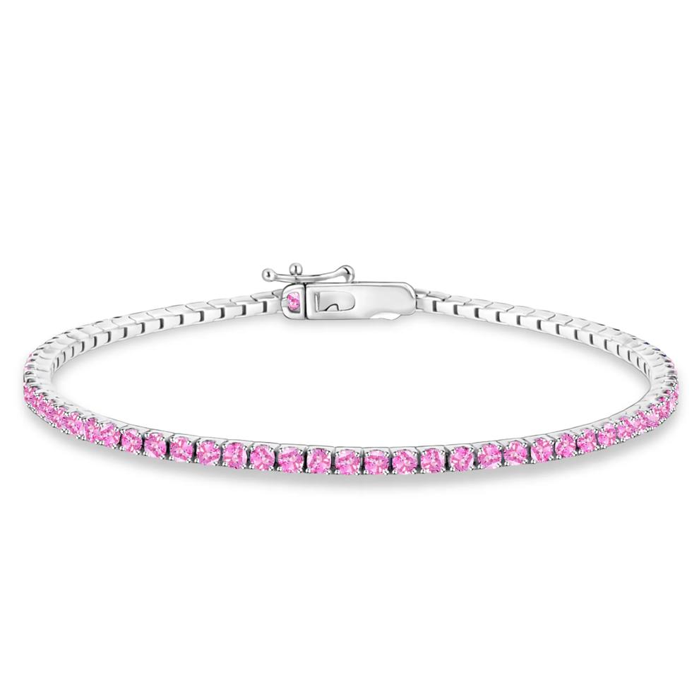 Lab-Created Pink Sapphire Stack Bracelet in Sterling Silver, 7" – Image 1 of 2
