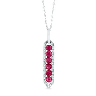 Ruby and Diamond Pendant in 10K White Gold (1/5 ct. tw.)