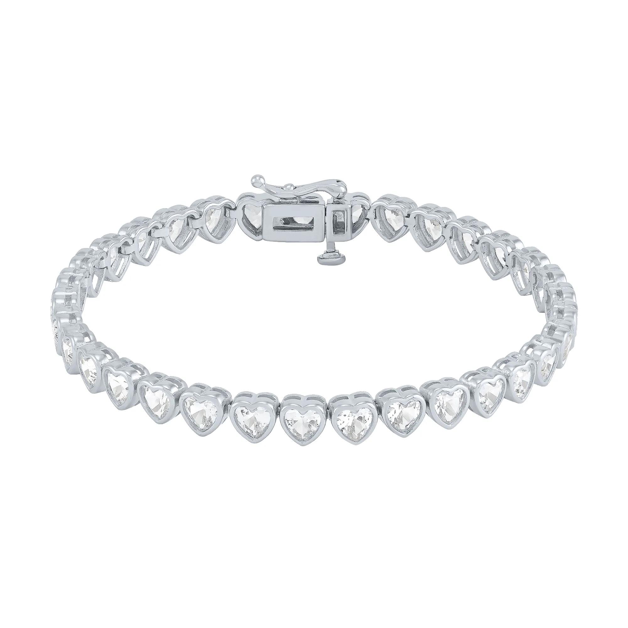 Sterling Silver Heart Bracelet with White Sapphires